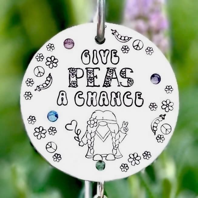 "Give Peas A Chance" Garden Art โ Hand-Stamped Aluminum